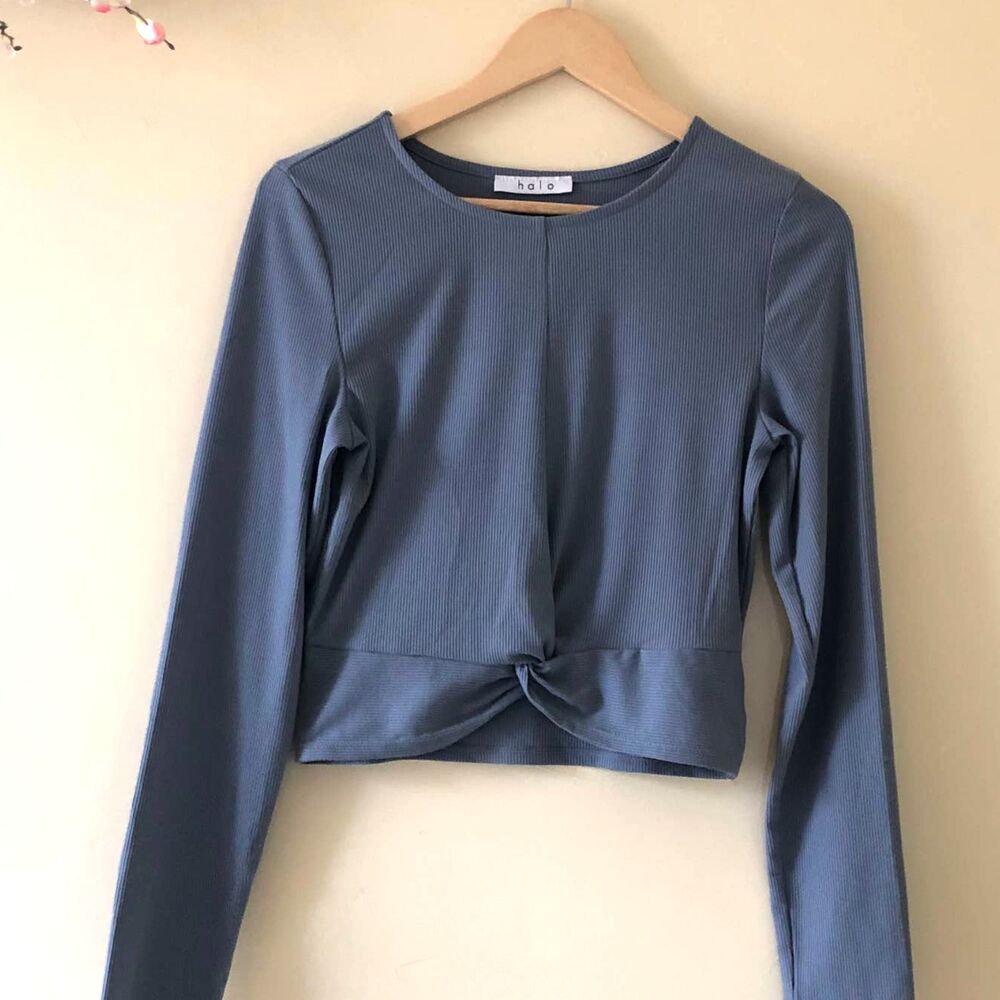 Halo Top Rib Crop Long Sleeve Blue Size L